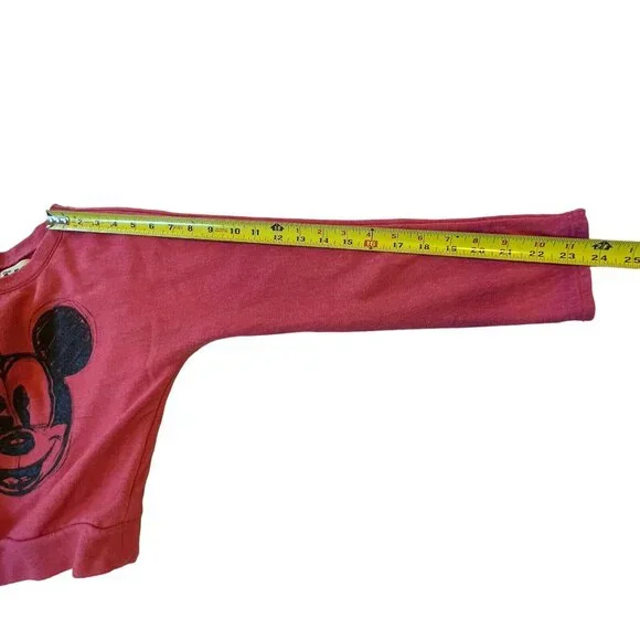 Disney Artist Collection Mickey Cropped Sweatshirt Lg Pink Double sided Sketch - Picture 8 of 9